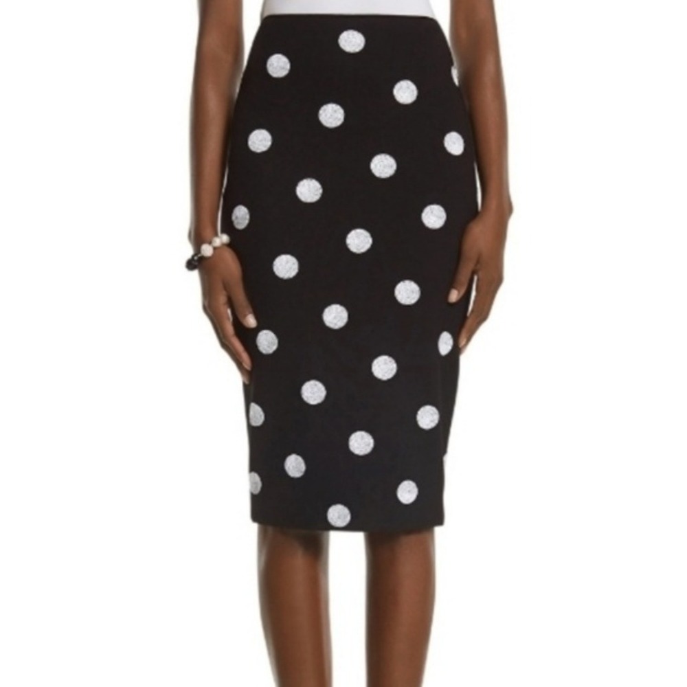 White House Black Market Black‎ white Sequin Polka Dot Pencil Skirt 00 Midi